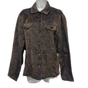 Chico’s Tan Green Snakeskin Textured Button Front Lightweight Jacket Size 0